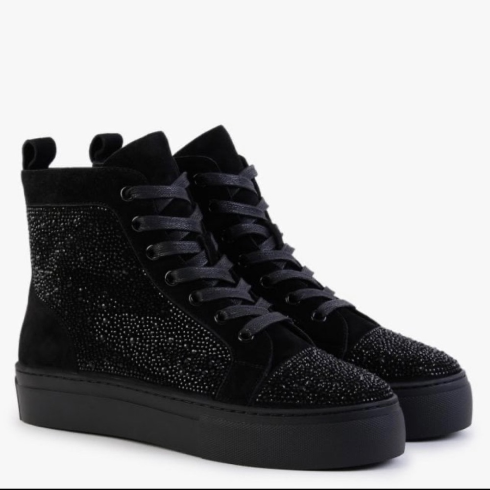 Black Suede Crystal Embellished High Top Trainers - size 38
